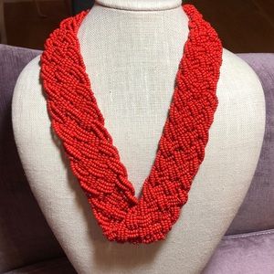 Handmade Red Beads Torsade necklace.